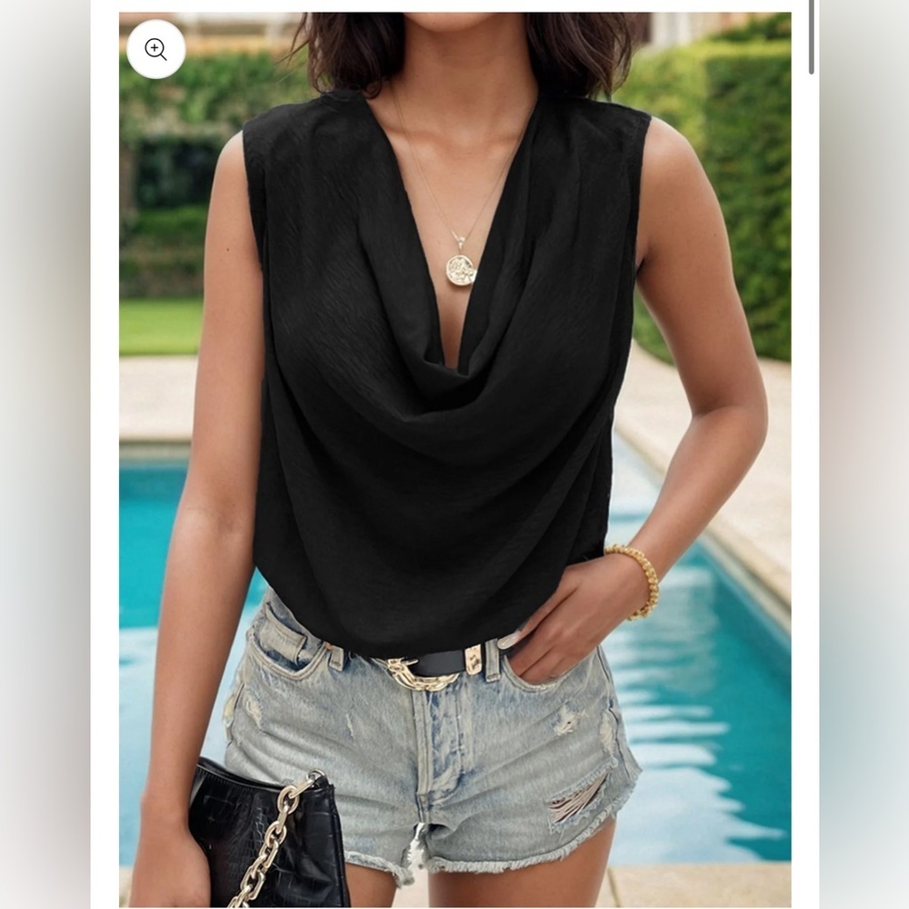 NWT She + Sky Lyndon BodySuit Black Sleeveless Drape Neck Size L - Picture 12 of 12